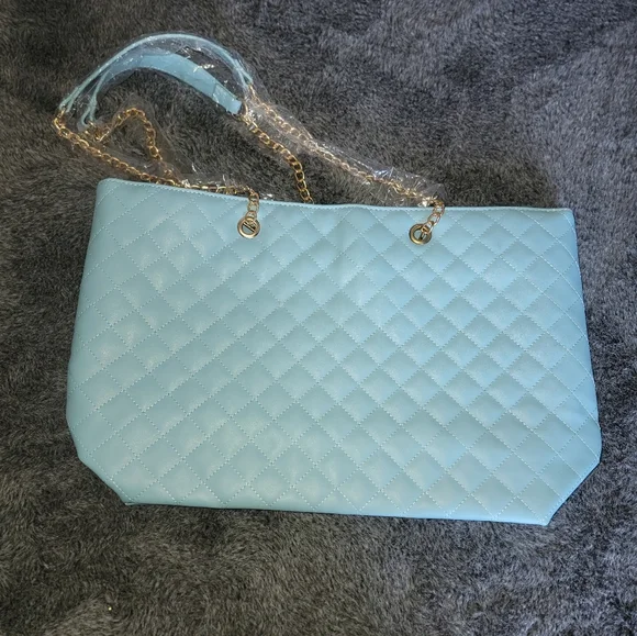 Badgley Mischka Blue Quilted Tote Bag NWT - Picture 7 of 7